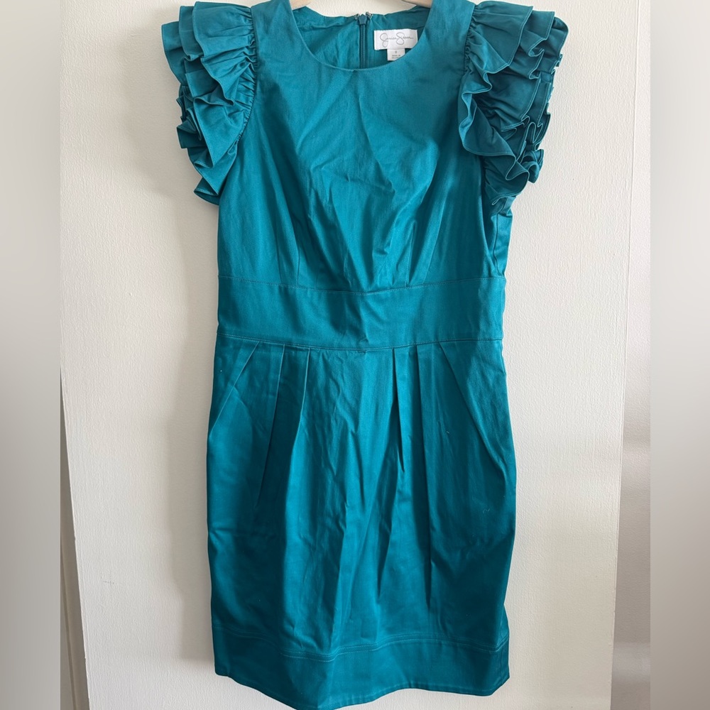 Jessica Simpson Teal Triple Flutter Ruffle Sleeve Dress Size 8